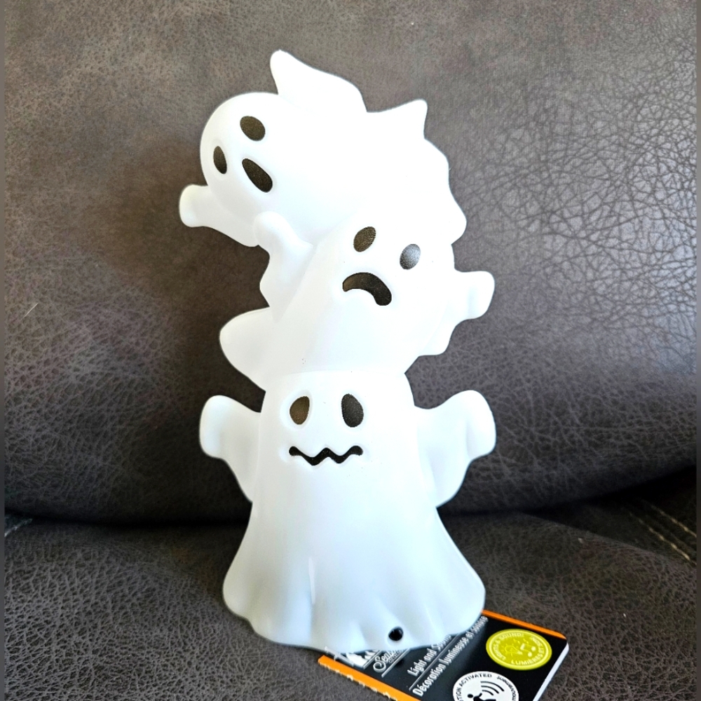 Halloween White Ghosts Tabletop Blow Mold Figurine - Lights and Sound!